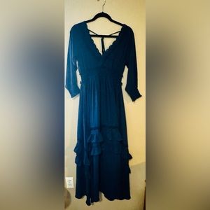 Baltic Born - Pipa Ruffle Maxi Dress - Navy - Size Large